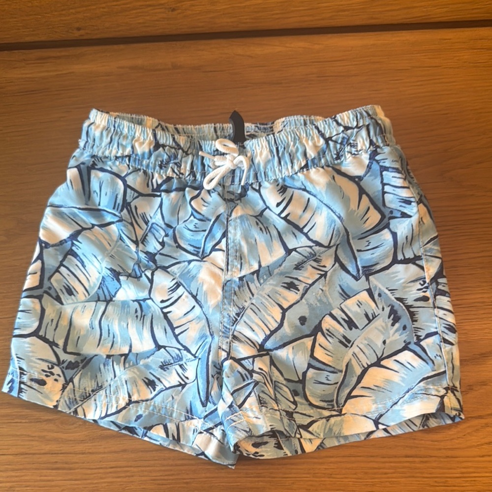 Janie and Jack boys Blue Leaf Print Swim Shorts